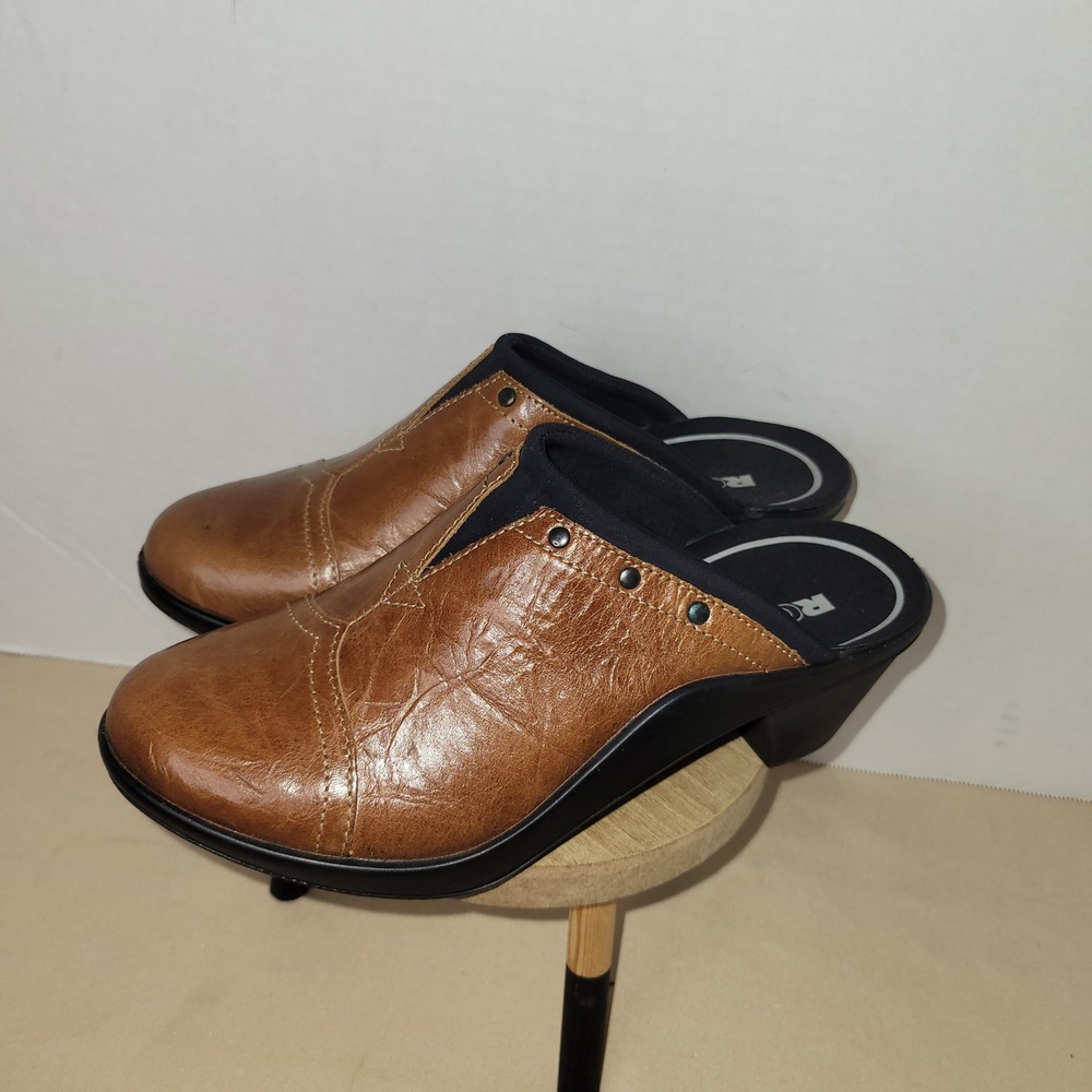 Romika Clogs‎ Mokassetta Mule Brown Leather Comfort Heel Women Size 6.5 EU 37